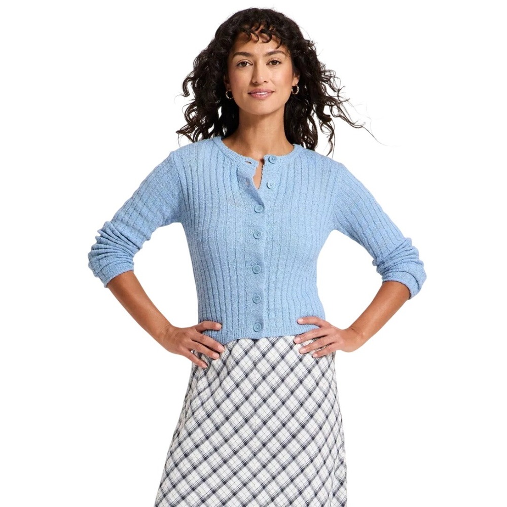Universal Thread Women's Light Blue Ribbed Knit Cardigan Sweater Size Large